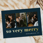 Så mycket merry Blue Guld Modern 3 Photo Collage<br><div class="desc">Så mycket merry Blue Guld Modern 3 Photo Collage Real Foil Helgdag Card. Skicka semesterhälsningar med foton till dina nära och kära med det här festliga och moderna Helgdag. Alla texterna är i förväg ordnade så att du enkelt och snabbt kan anpassa dig med dina egna detaljer. Glad helg!</div>