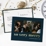 Så mycket merry Blue Guld Modern 3 Photo Collage<br><div class="desc">Så mycket merry Blue Guld Modern 3 Photo Collage Modern Real Foil Helgdag Postcard. Skicka semesterhälsningar till dina kära med det här festliga och moderna Helgdag Card. Alla texterna är i förväg ordnade så att du enkelt och snabbt kan anpassa dig med dina egna detaljer. Glad helg!</div>