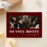 Så mycket merry Red Modern 3 Photo Collage Julkort<br><div class="desc">Så mycket merry Red Guld Modern 3 Photo Collage Helgdag Card. Skicka semesterhälsningar i anpassade och personlig till vänner,  kolleger och familj i enkla,  chic,  elegant och moderna fotodesignkort,  naturliga minimalistiska stil-kort! Under kalligrafin visas anpassningsbar hälsning-meddelandet i modern typografi.</div>