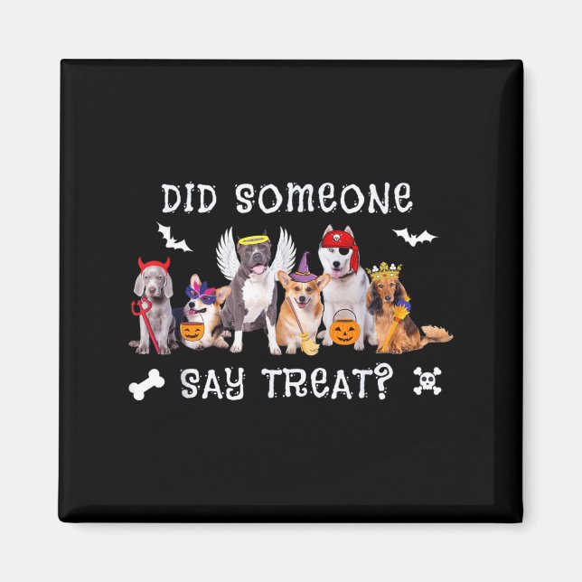 Sa någon godsak rolig hund Halloween Magnet (Framsidan)