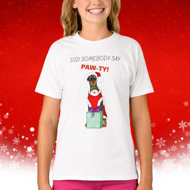 Sa någon Tass-Ty Cute Doberman jul? T Shirt (Skapare uppladdad)