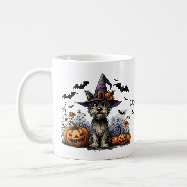 Sa nån Treat? Cute Hund i Witch Hat Kaffemugg (Vänster)