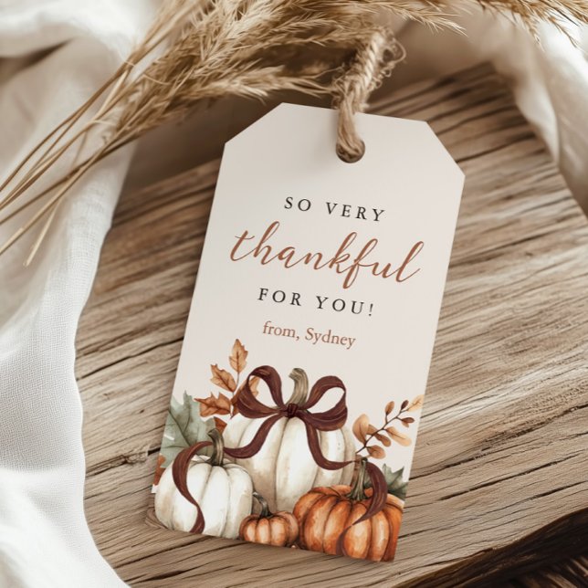 Så oerhört tacksam för dig Pumpa Bow Presentkort Presentetikett (Skapare uppladdad)