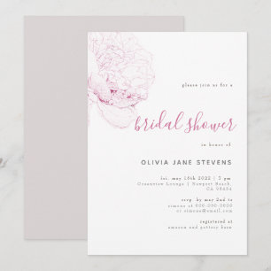 Så Rosa Peony Elegant Blommigt Sketch Möhippa Inbjudningar