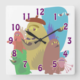 Så Scary Monster Pals Roligt Kawaii Tecknad Art Fyrkantig Klocka