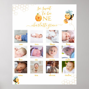 Så söt att vara 12 månader Photo Collage White P Poster