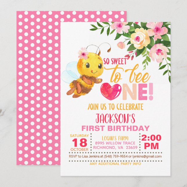 Så söt att vara en första födelsedagsinbjudan inbjudningar (Fram/baksida)