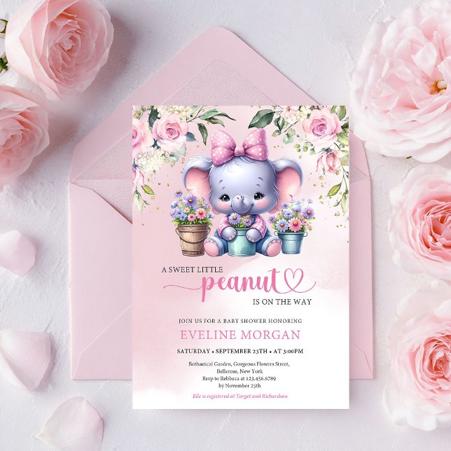 Så söt blommigt av liten jordnötspastellrosa från  inbjudningar (Sweet Little Peanut Girl Baby Shower Invitation Digital Editable Template)