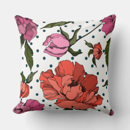 Så söt polka dots-bakgrund Engraved blommigt Kudde