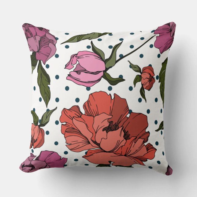 Så söt polka dots-bakgrund Engraved blommigt Kudde (Framsida)