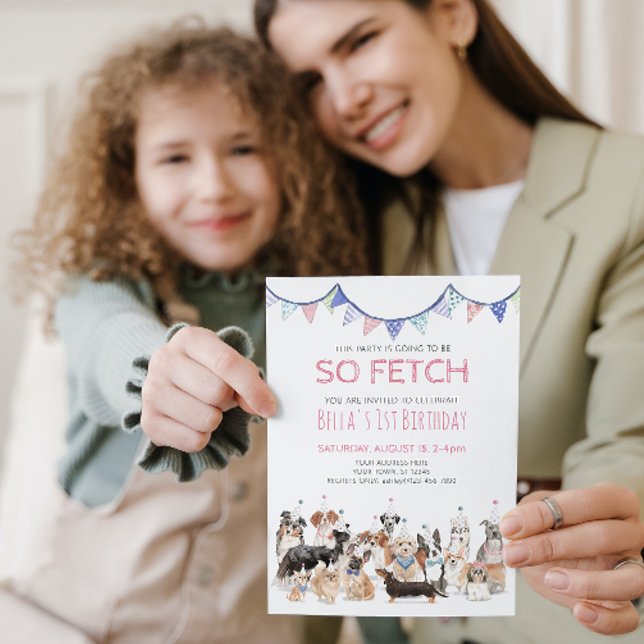 Så söt valptemafödelsedagsinbjudan inbjudningar (Paw-ty Time! Celebrating Your Puppy's 1st Birthday!)