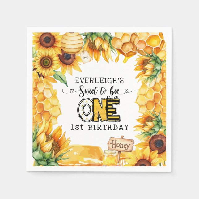 Så sött att bli en blommig 1-årsdag  pappersservett (Framsidan)