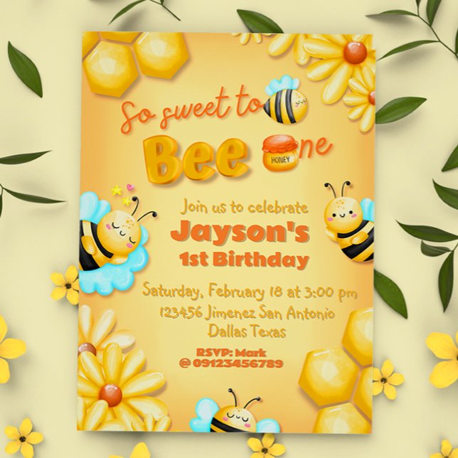 Så sött till Bee One - 1:a födelsedagen Inbjudningar (So Sweet to Bee One - Bee-Day 1st Birthday Invitation)