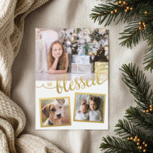 Så välsignad jul guld 3-bilder Holiday Card
