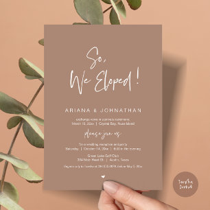 Så vi Elope, Bröllop Elopement, i Neutralt Taupe Inbjudningar