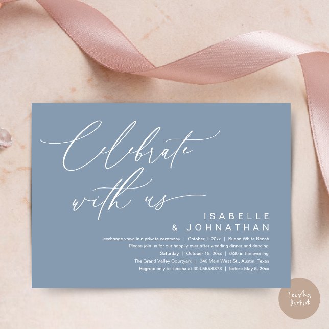 Så, Vi Flyttade, Romantisk Bröllops Middag Fest Inbjudningar (Romantic Wedding Dinner Party, Celebrate with us Lunch Brunch Modern Invites Card  PDF Dusty Blue)