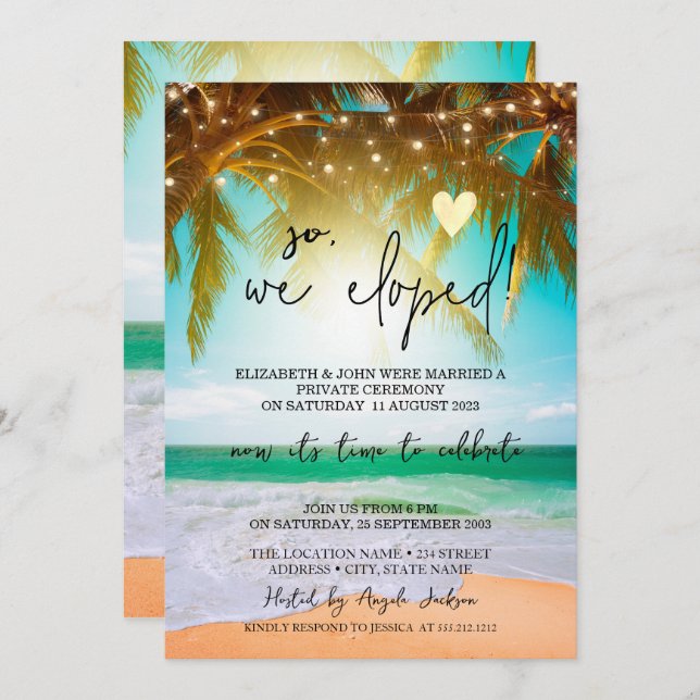 Så vi rymde,Beach Palms Wedding Elopement  Inbjudningar (Fram/baksida)