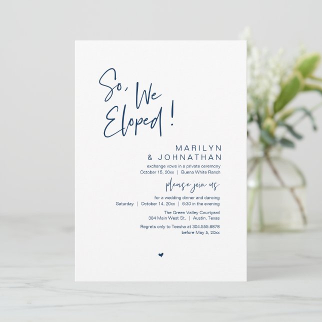 Så vi upphetsade, modern Bröllop Elopement Middag Inbjudningar (Stående Fram)