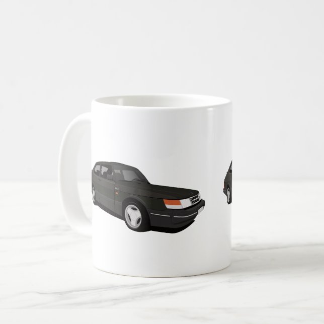 Saab 900 Turbo 16 Aero, två svarta bilder Kaffemugg (Framsida vänster)