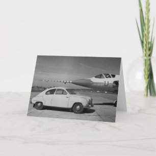 Saab 93b Vintage 1958 Black & White Photo    Kort