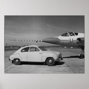 Saab 93b Vintage 1958 Black & White Photo Poster