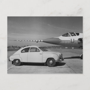 Saab 93b Vintage 1958 Black & White Photo   Vykort