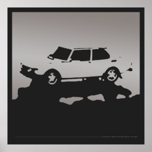 Saab 99 EMS - försilvra grått på kolsvartaffisc Poster