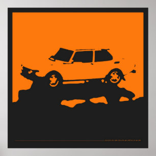Saab 99 EMS - Orange på träkolssvart poster