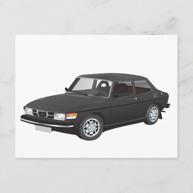 Saab 99 svart vykort (Framsida)