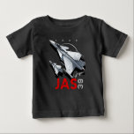 Saab JAS39 Gripen Swedish Fighterjet Aircraft T Shirt<br><div class="desc">Saab valdes ut och utvecklades som JAS 39,  första flygningen 1988,  första serieflygplanet levererades 1993 och togs i bruk hos svenska Luft Force 1996</div>