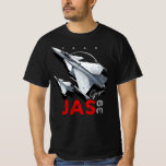 Saab JAS39 Gripen Swedish Fighterjet Aircraft T Shirt<br><div class="desc">Saab valdes ut och utvecklades som JAS 39,  första flygningen 1988,  första serieflygplanet levererades 1993 och togs i bruk hos svenska Luft Force 1996</div>