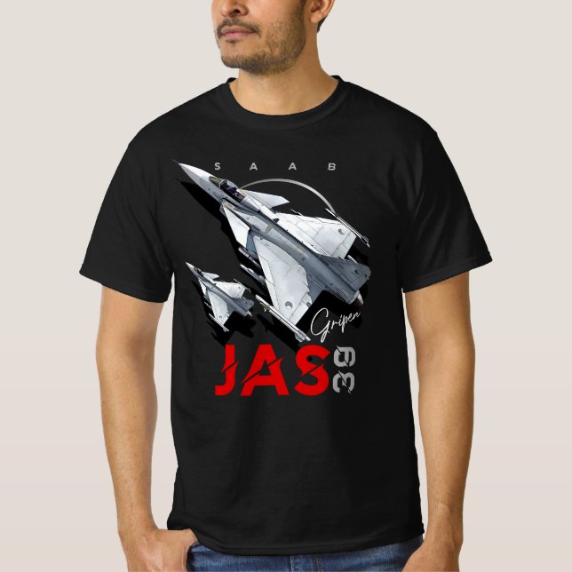 Saab JAS39 Gripen Swedish Fighterjet Aircraft T Shirt (Framsida)