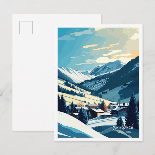 Saalbach Austria Travel Vintage Illustration Vykort (Fram/baksida)