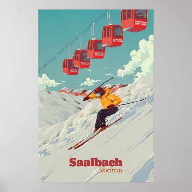 Saalbach Skicircus skidort resa affisch (Framsidan)
