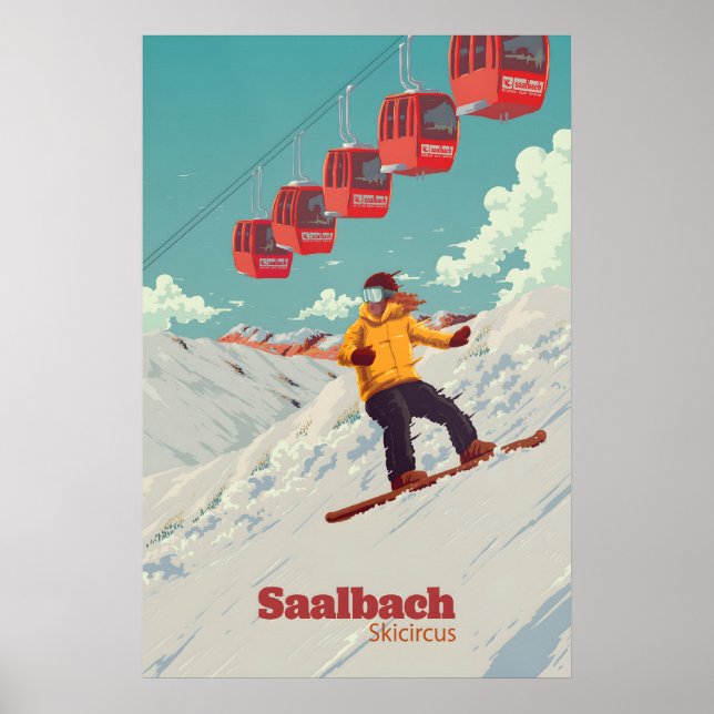 Saalbach Skicircus Snowboard Resoreraffisch Poster (Framsidan)