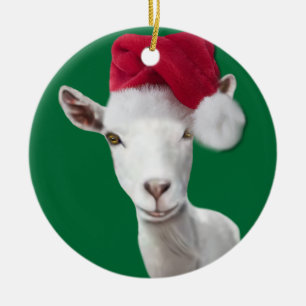 Saanen Goat Santa Hat jul Ornament