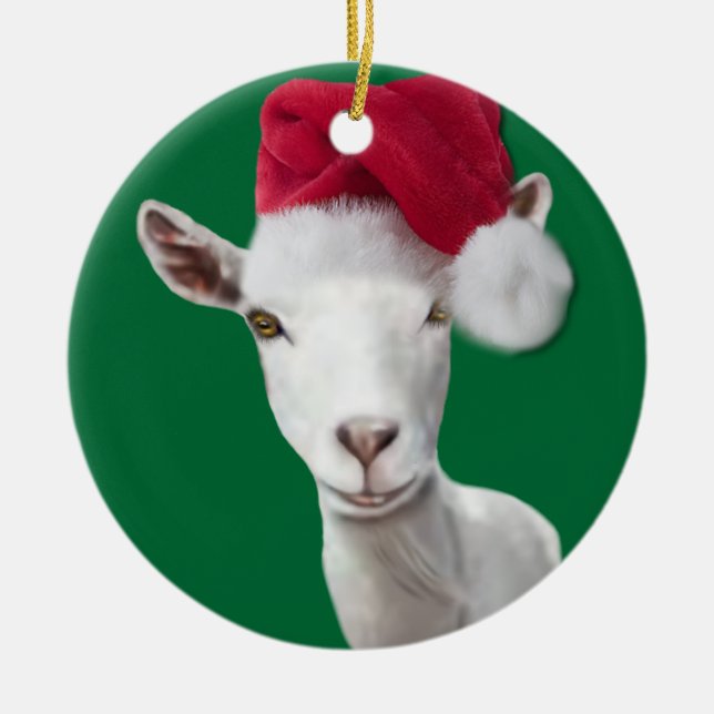 Saanen Goat Santa Hat jul Ornament (Framsidan)