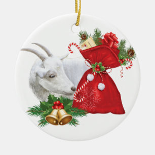 Saanen Goat With Helgdag Spirit Julgransprydnad Keramik