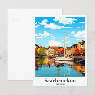 Saarbrucken Tyskland Vintage Reseskiss Vykort