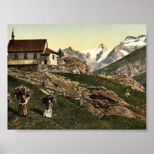 Saas Fee, Church and Rimpfischhorn, Valais, Alpern Poster
