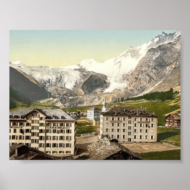 Saas Fee, hotell, Valais, Alpernor i Schweiz Poster (Framsidan)