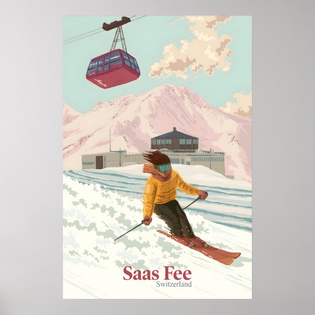 Saas Fee Schweiz Skid resort Repskylt Poster (Framsidan)