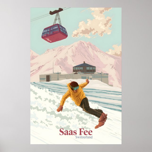Saas Fee Schweiz Snowboard Resa Affisch (Framsidan)