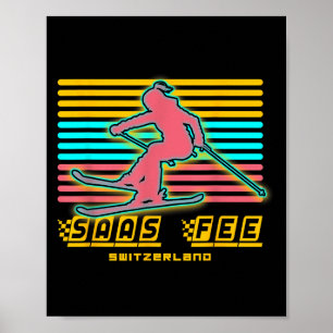 Saas-fee skidort Schweiziska Alperna Retro skidåkn Poster