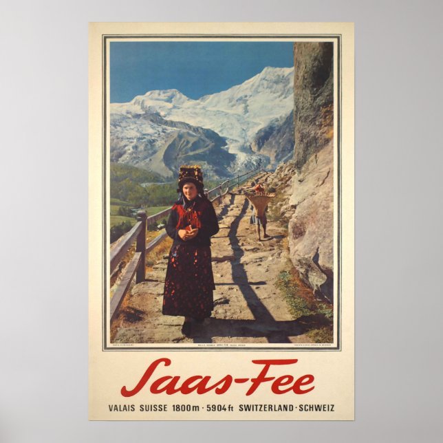 Saas Fee, Valais, Schweiz, Ski Poster (Framsidan)