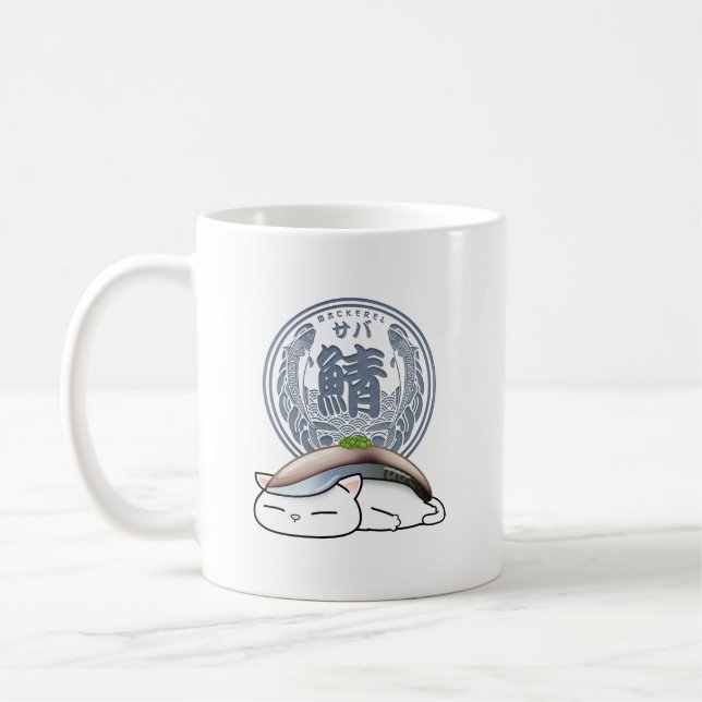 Saba Mackerel Sushi Cat Kaffemugg (Vänster)