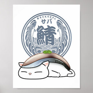 Saba Mackerel Sushi Cat Poster