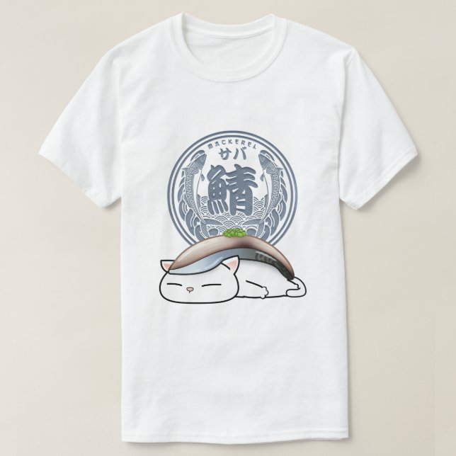 Saba Mackerel Sushi Cat T Shirt (Design framsida)