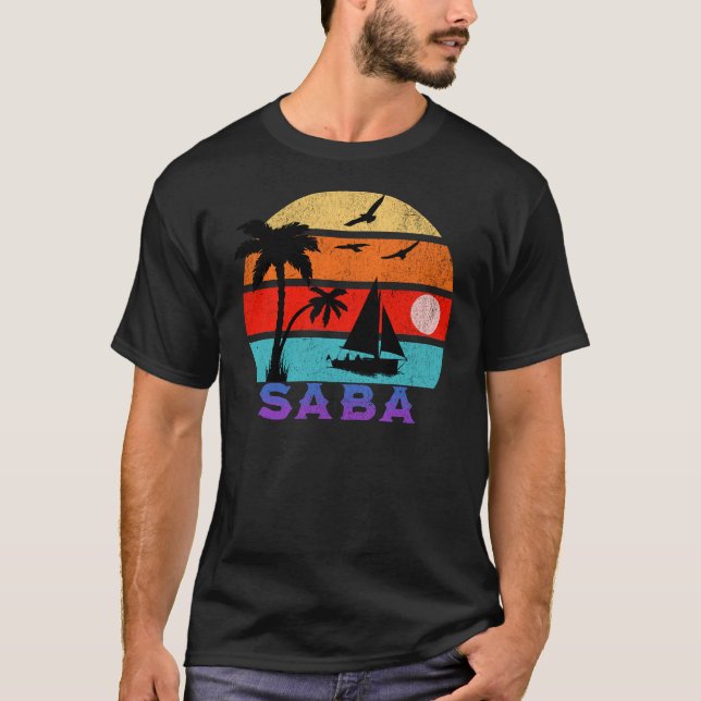 Saba Retro Sunset Ocean Grandfather T-Shirt (Framsida)