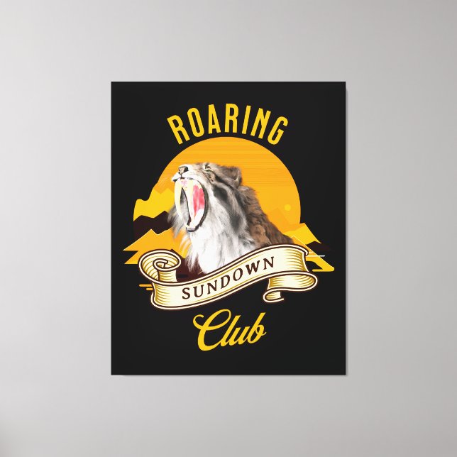 Sabeltandad Tiger Retro Solnedgång Äventyrs Klubb Canvastryck (Framsida)